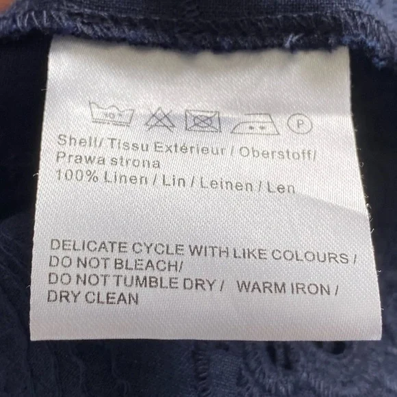 Malvin 100% Linen and Lace Trim Navy Embroidered Dress, Size Small 6 - Picture 10 of 11